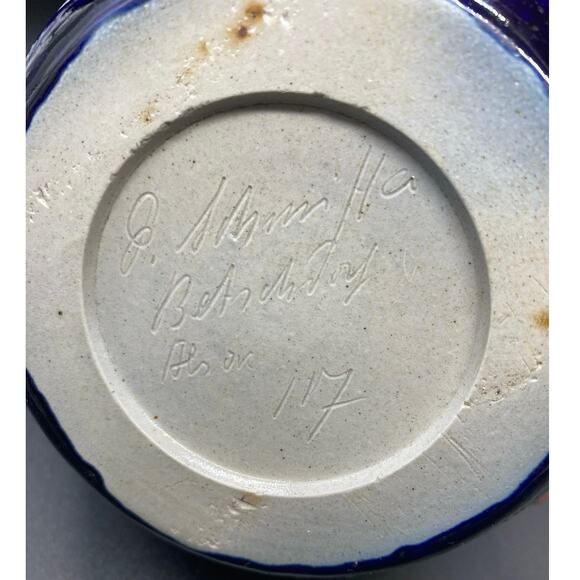 ALSACE Salt Glaze Vintage Betschdorf Cobalt Flowers, French Vase signed‎ pottery - Picture 4 of 6